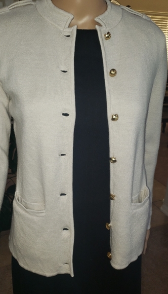 Talbots 4p merino wool military style cardigan - Picture 5 of 9